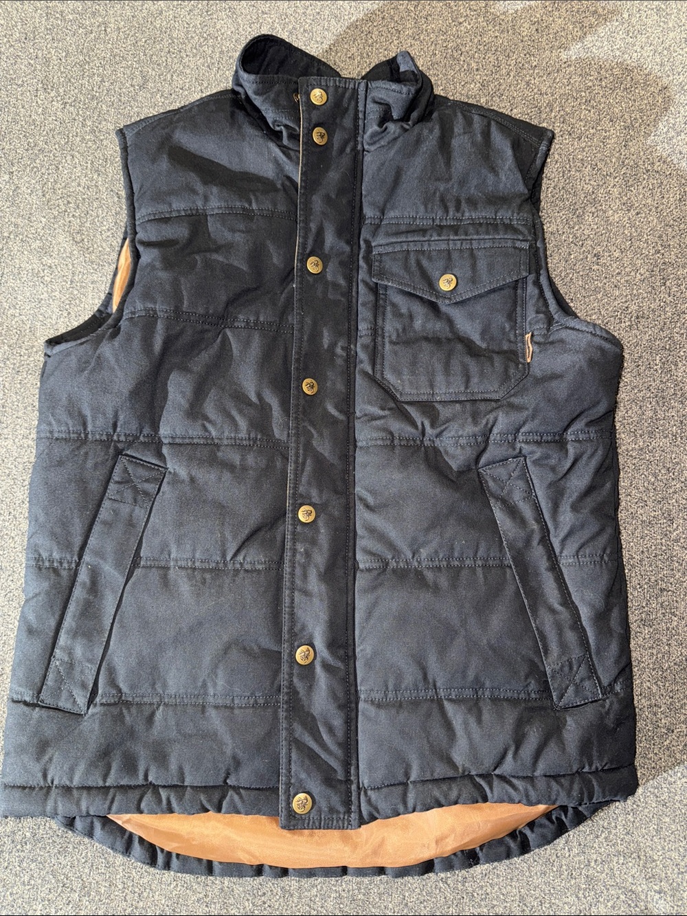 Legendary Whitetails Black Quilted hunting Vest with Brown Trim